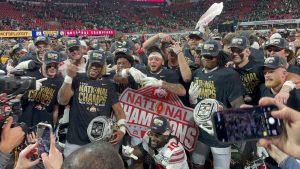 Ohio State Buckeyes celebrating after the game. Image via Wikimedia Commons.