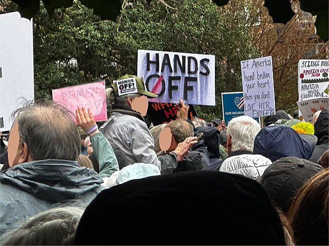 “Hands Off” protests in New Jersey on April 5th. Image via Wikimedia Commons.