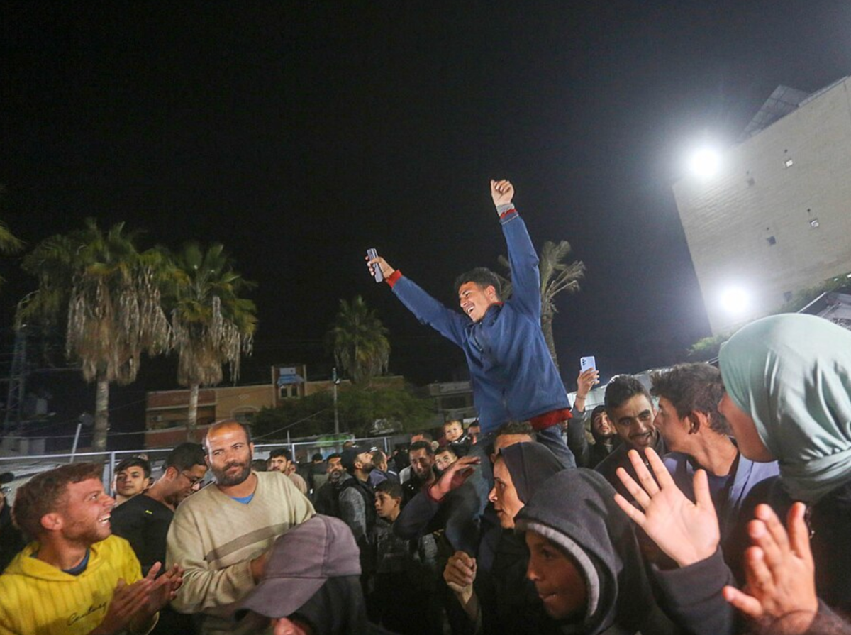 Palestinians in Gaza celebrate the ceasefire.